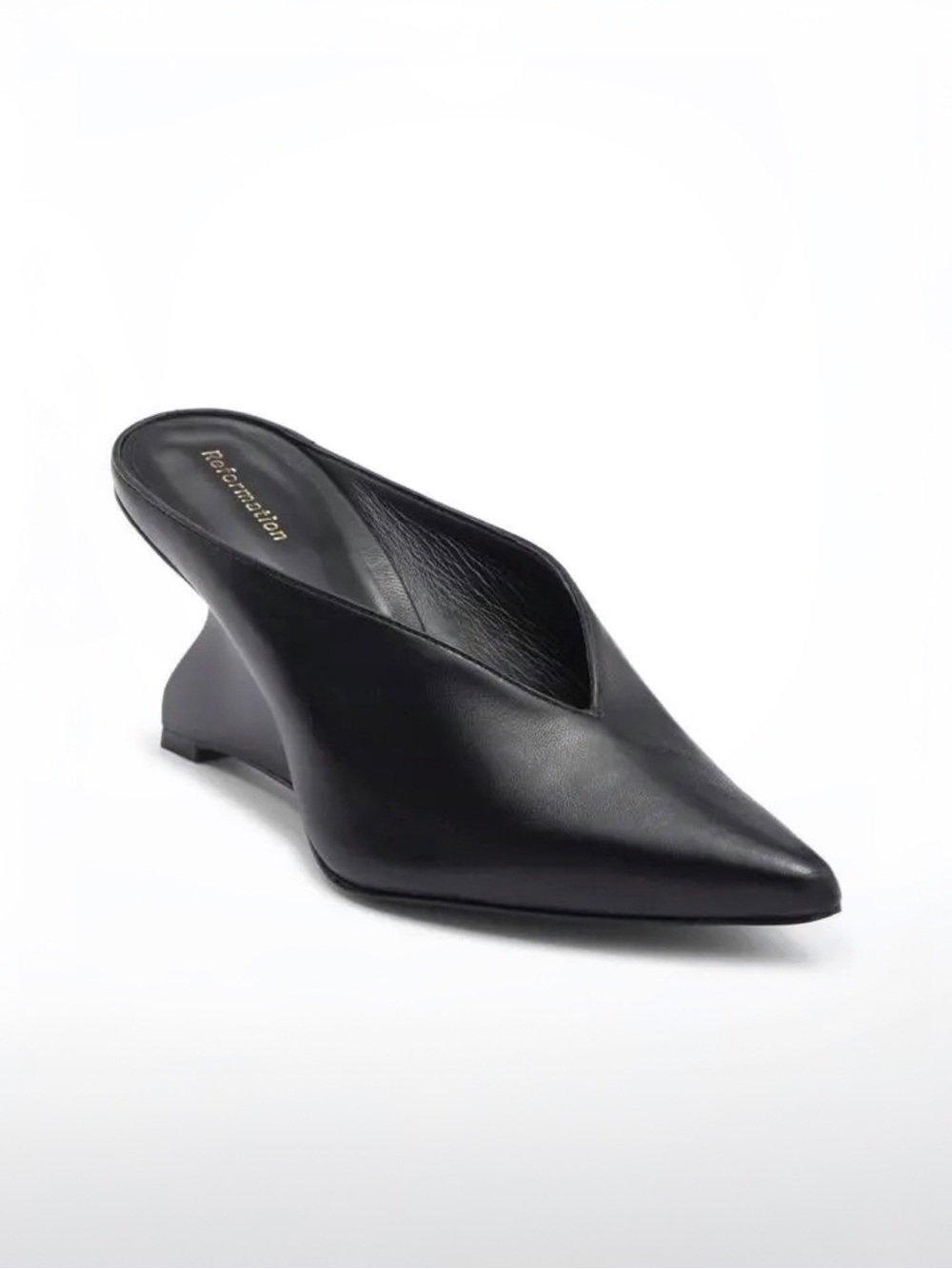 Reformation Wei Black Pointed Leather Pump Sz 9 MSRP $298 NEW